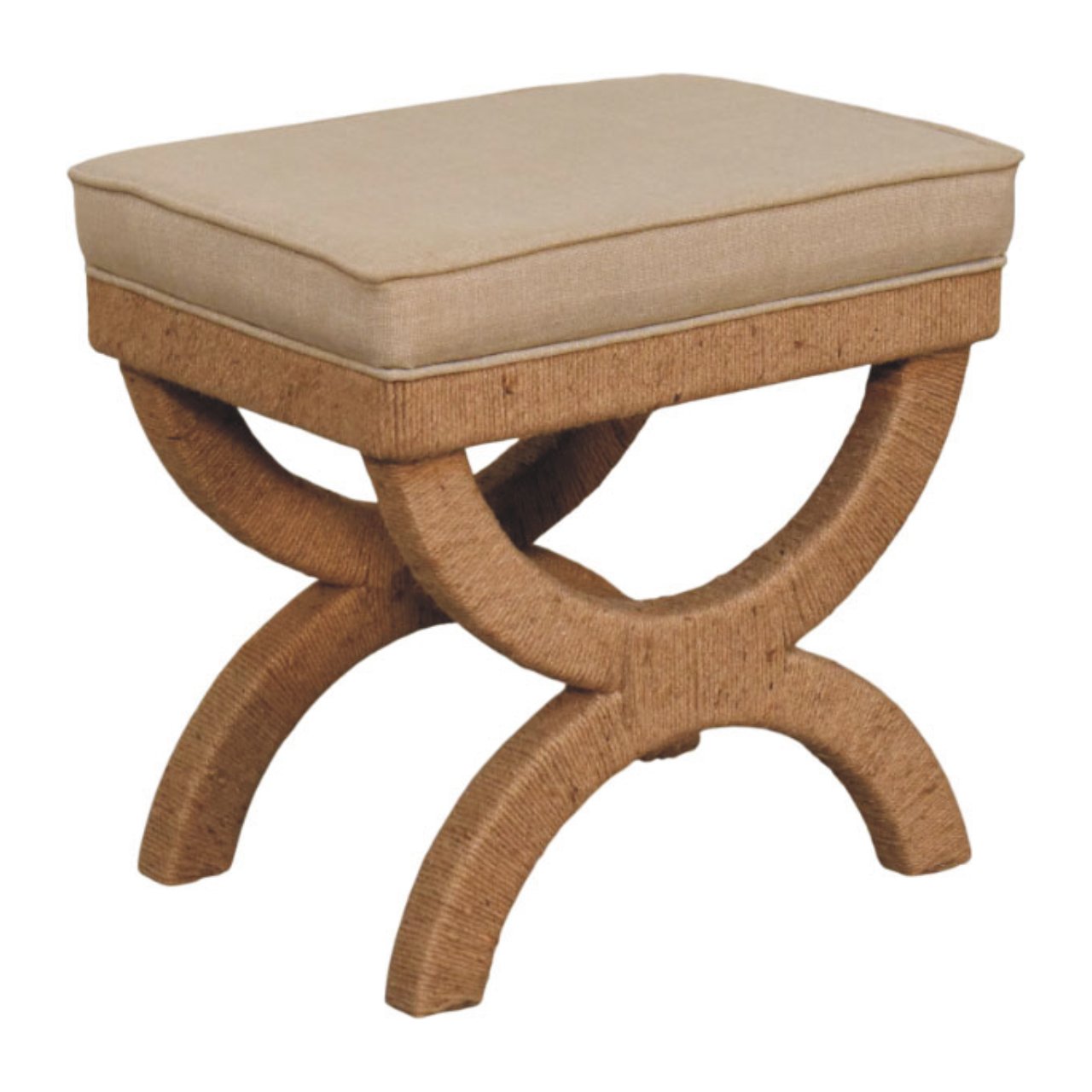 Rattan Arch Bench – Sculptural Curved Legs & Mud Linen Seat