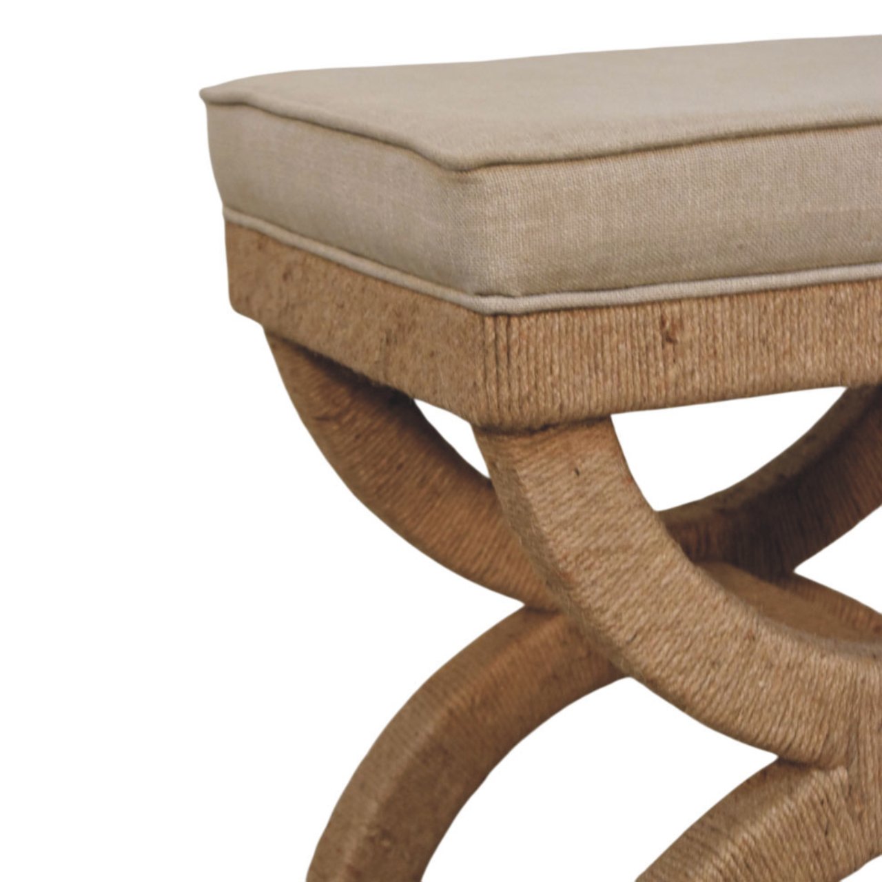 Rattan Arch Bench – Sculptural Curved Legs & Mud Linen Seat