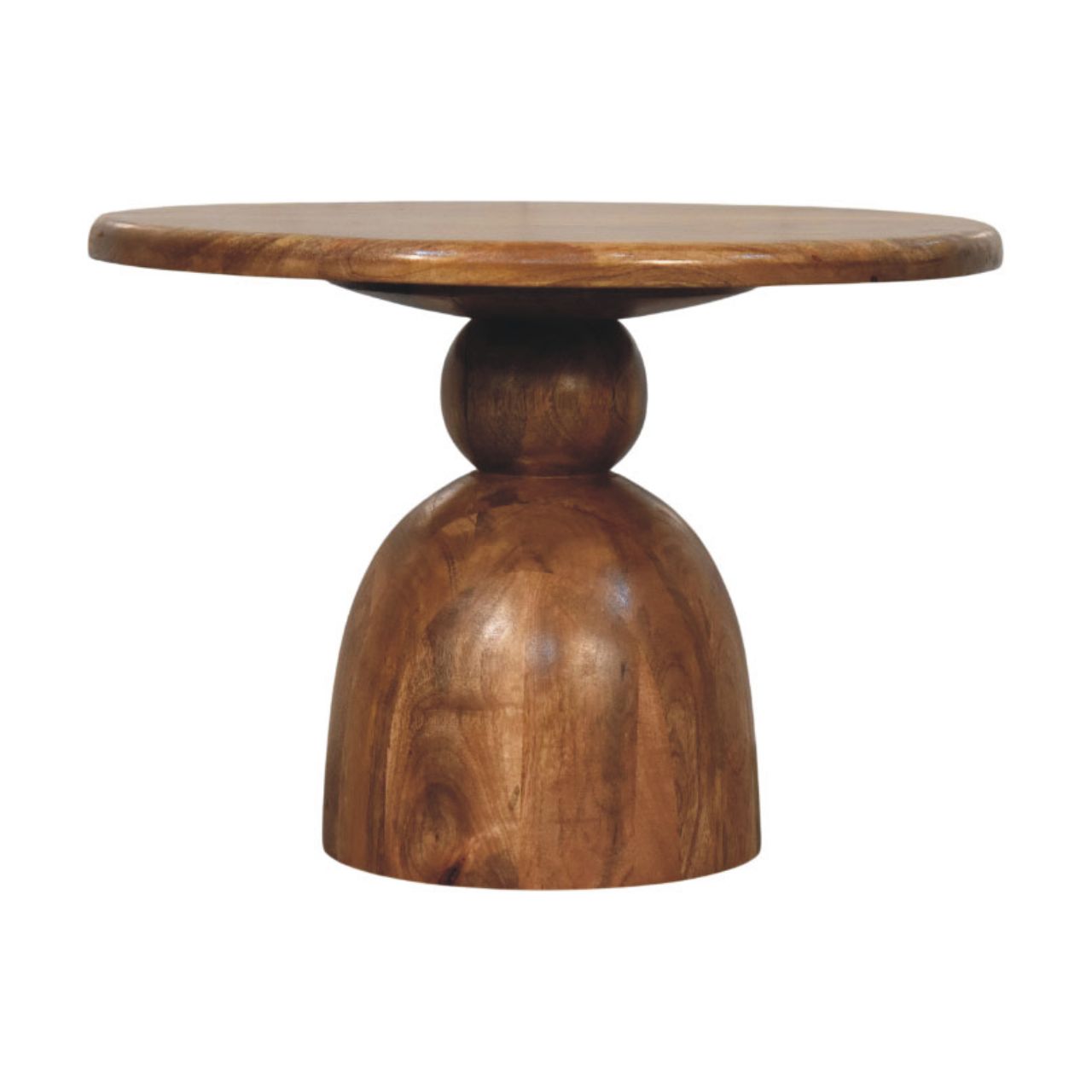Solid Wood Sculpted Pedestal Coffee Table - Coastal Handcrafted Mango Wood Statement Coffee Table, Beach House Furniture
