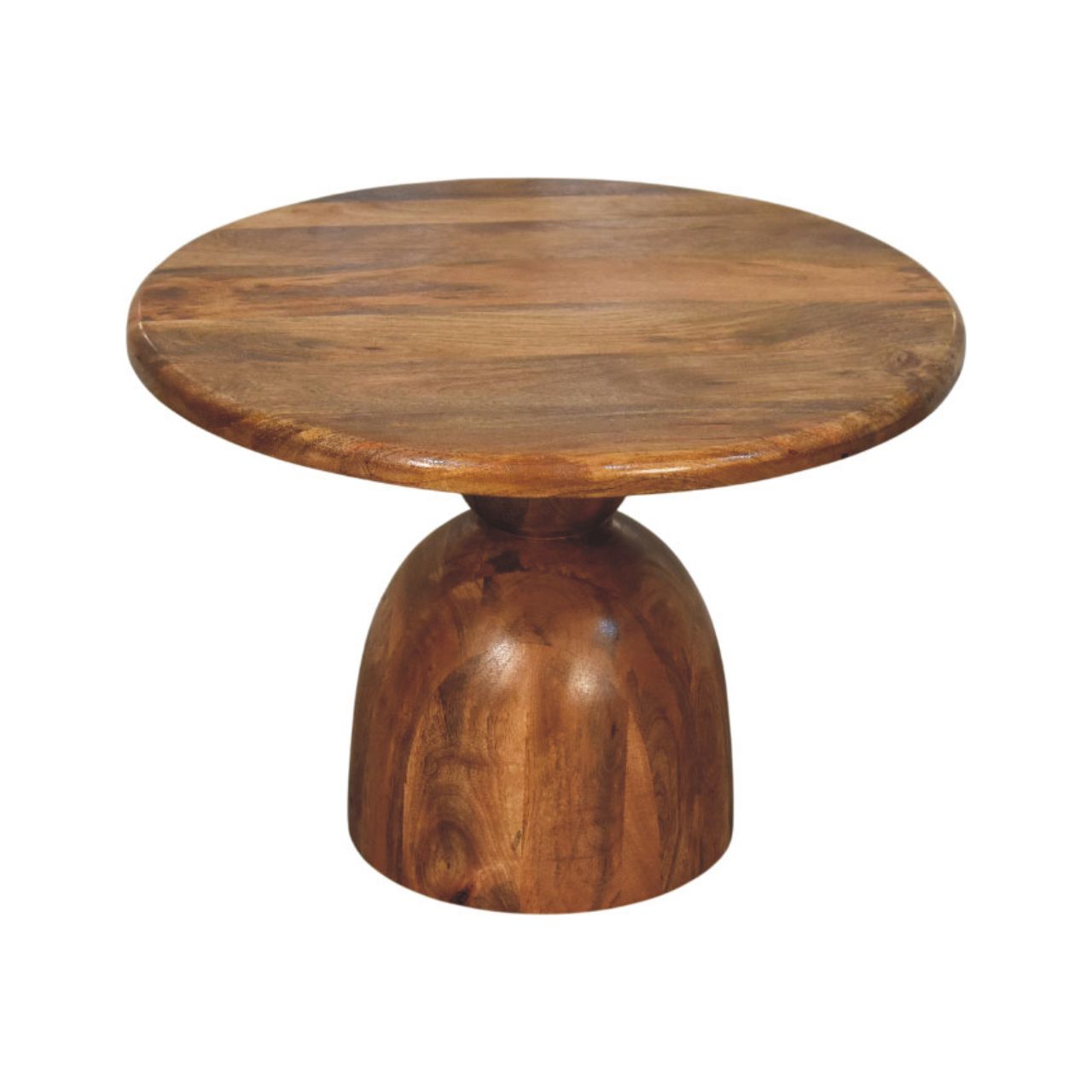 Solid Wood Sculpted Pedestal Coffee Table - Coastal Handcrafted Mango Wood Statement Coffee Table, Beach House Furniture