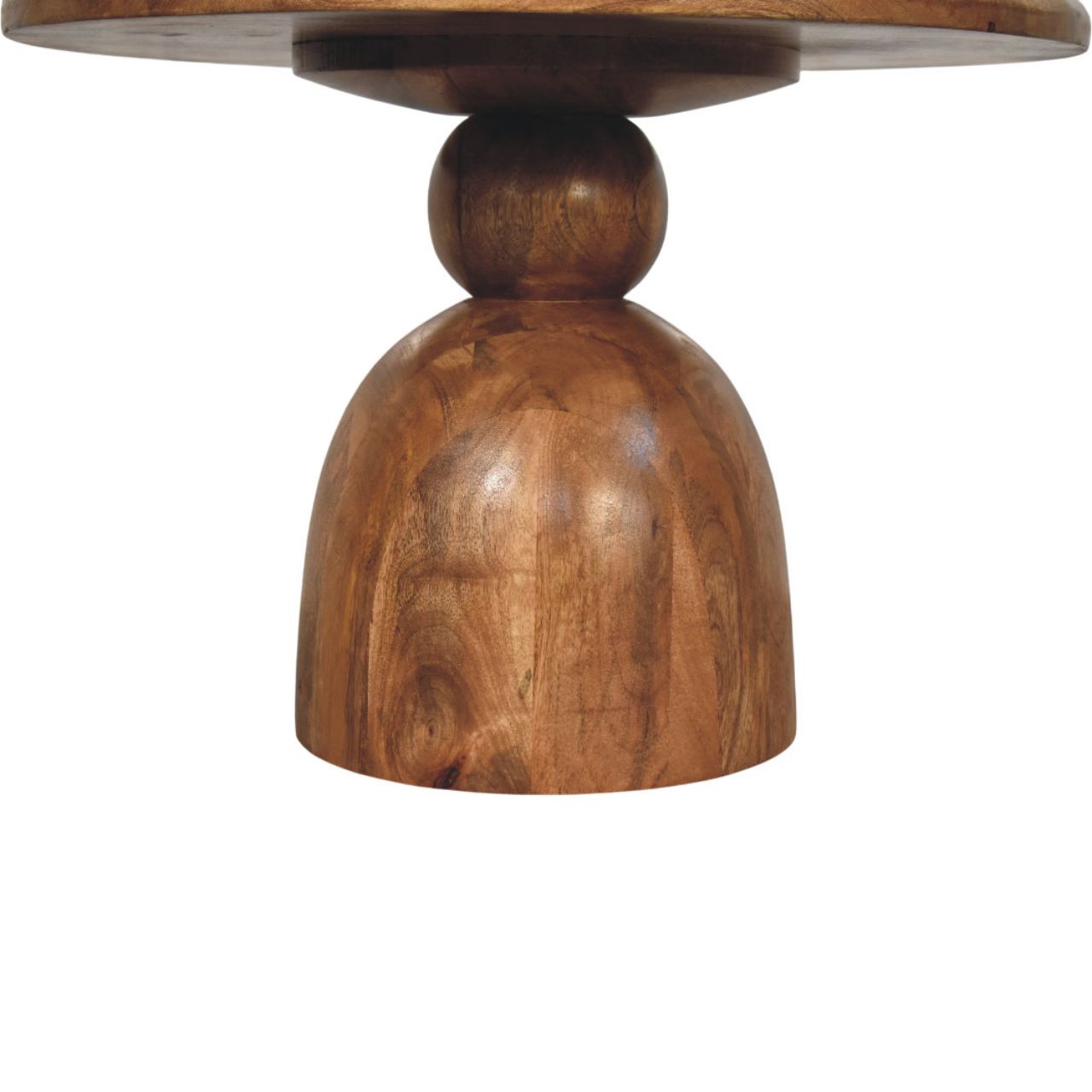 Solid Wood Sculpted Pedestal Coffee Table - Coastal Handcrafted Mango Wood Statement Coffee Table, Beach House Furniture