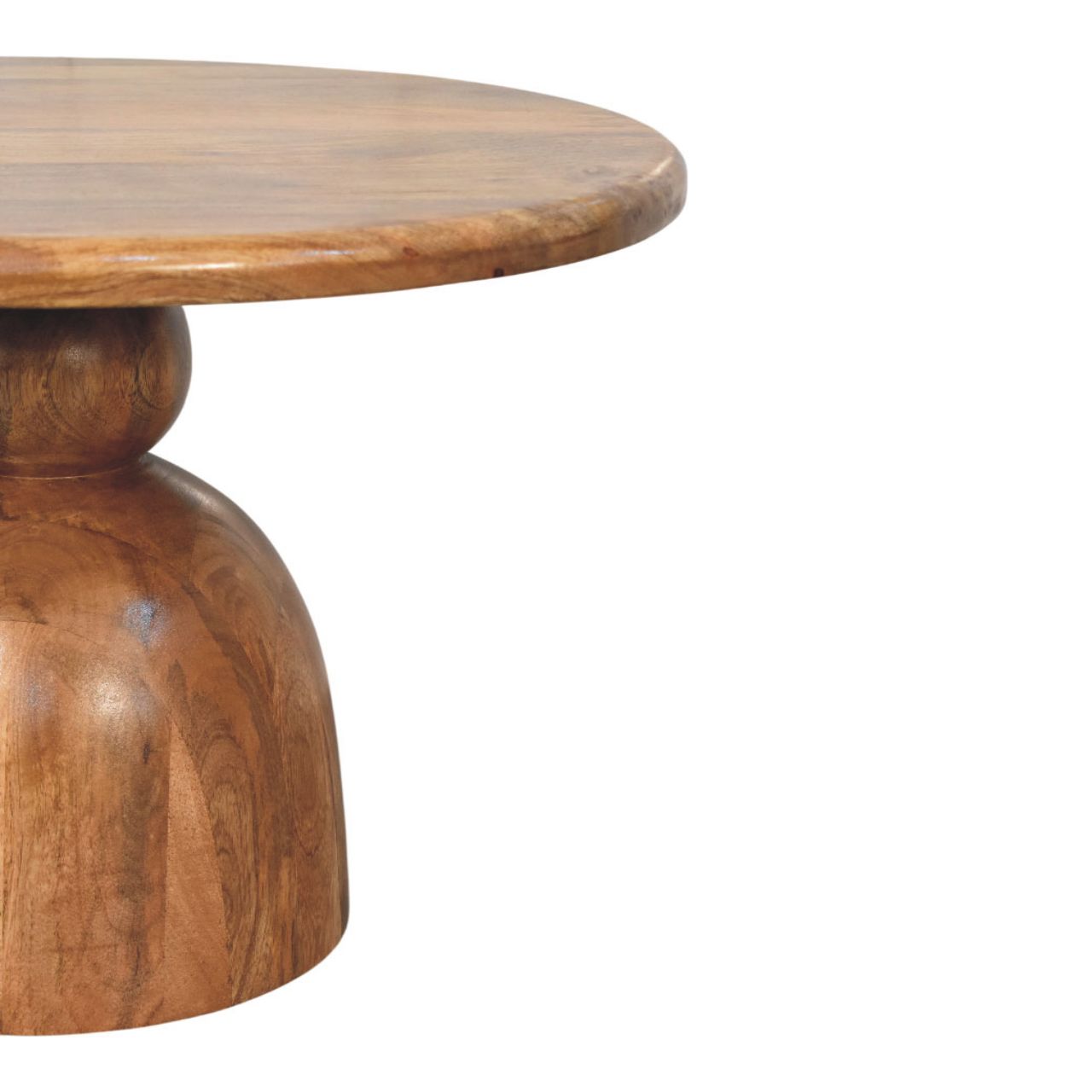 Solid Wood Sculpted Pedestal Coffee Table - Coastal Handcrafted Mango Wood Statement Coffee Table, Beach House Furniture