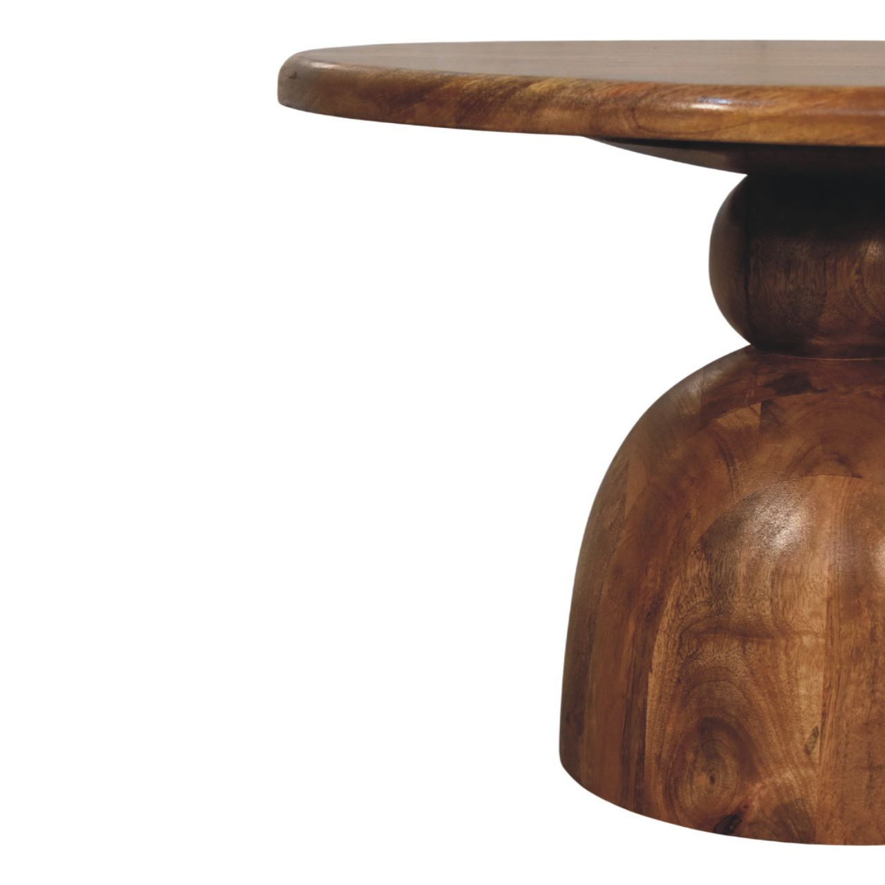 Solid Wood Sculpted Pedestal Coffee Table - Coastal Handcrafted Mango Wood Statement Coffee Table, Beach House Furniture