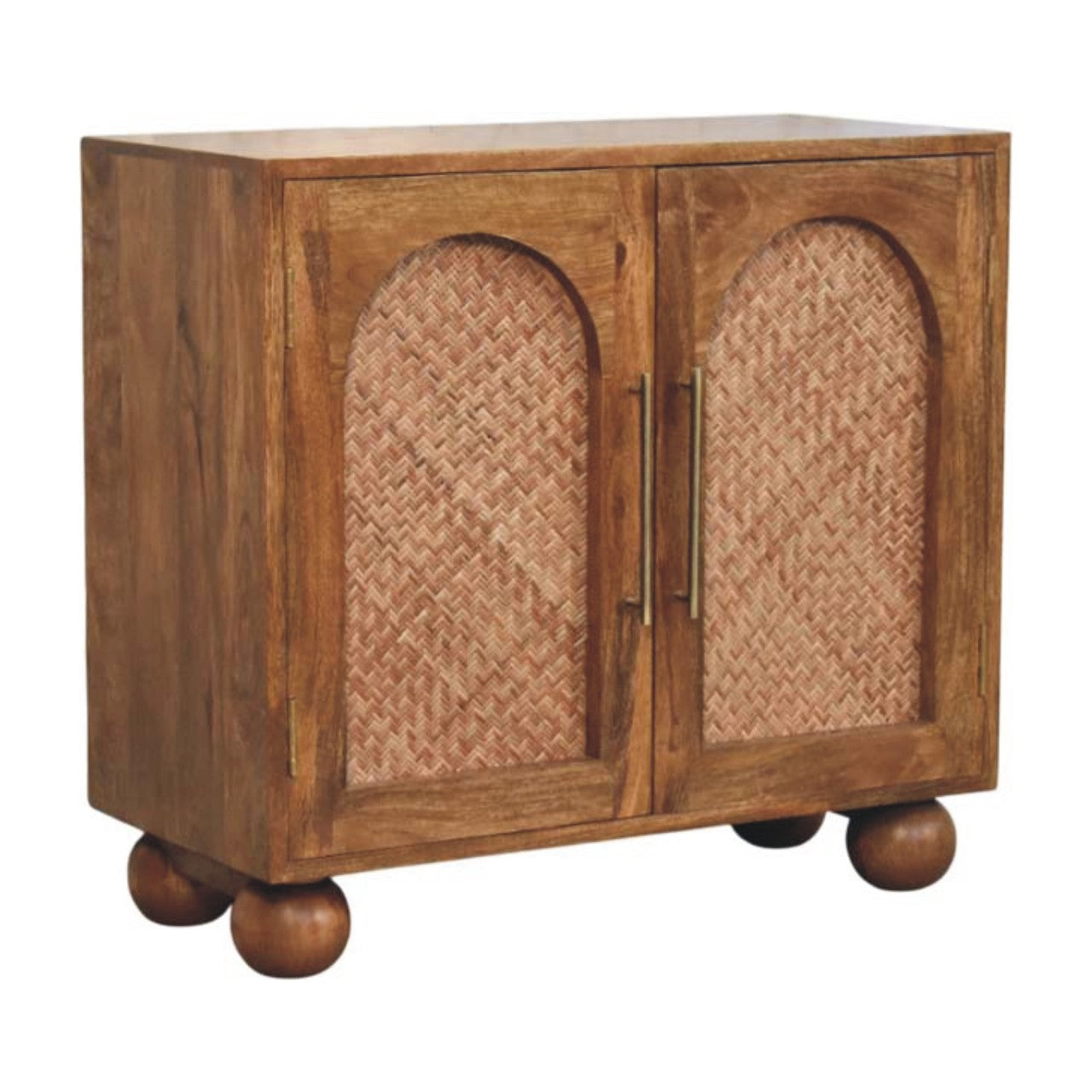 Solid Wood Arched Rattan Two-Door Sideboard