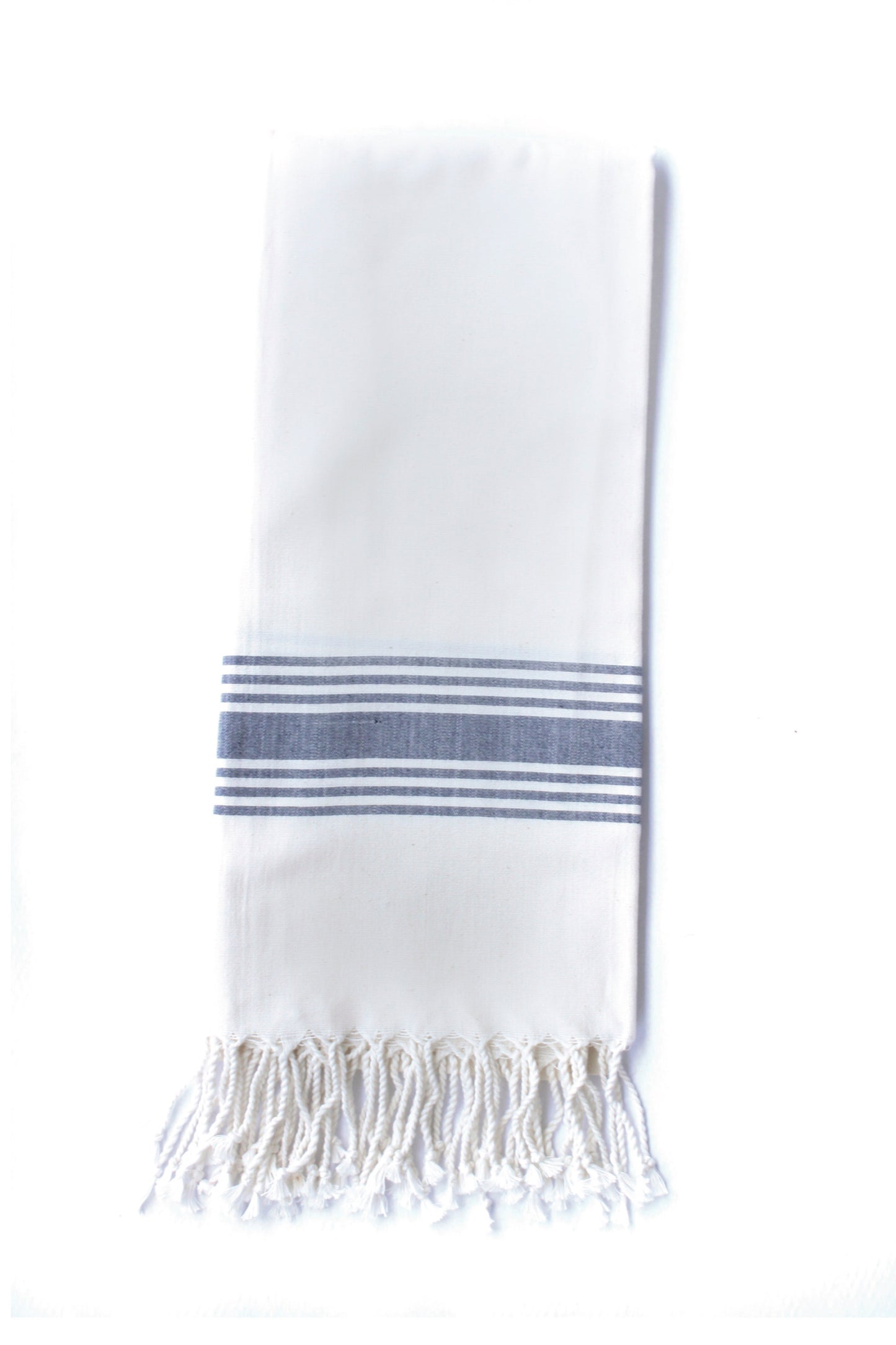 Le Boulou Turkish Towel in White & Navy - Coastal Cotton Bamboo Beach Towel, Beach House Essentials