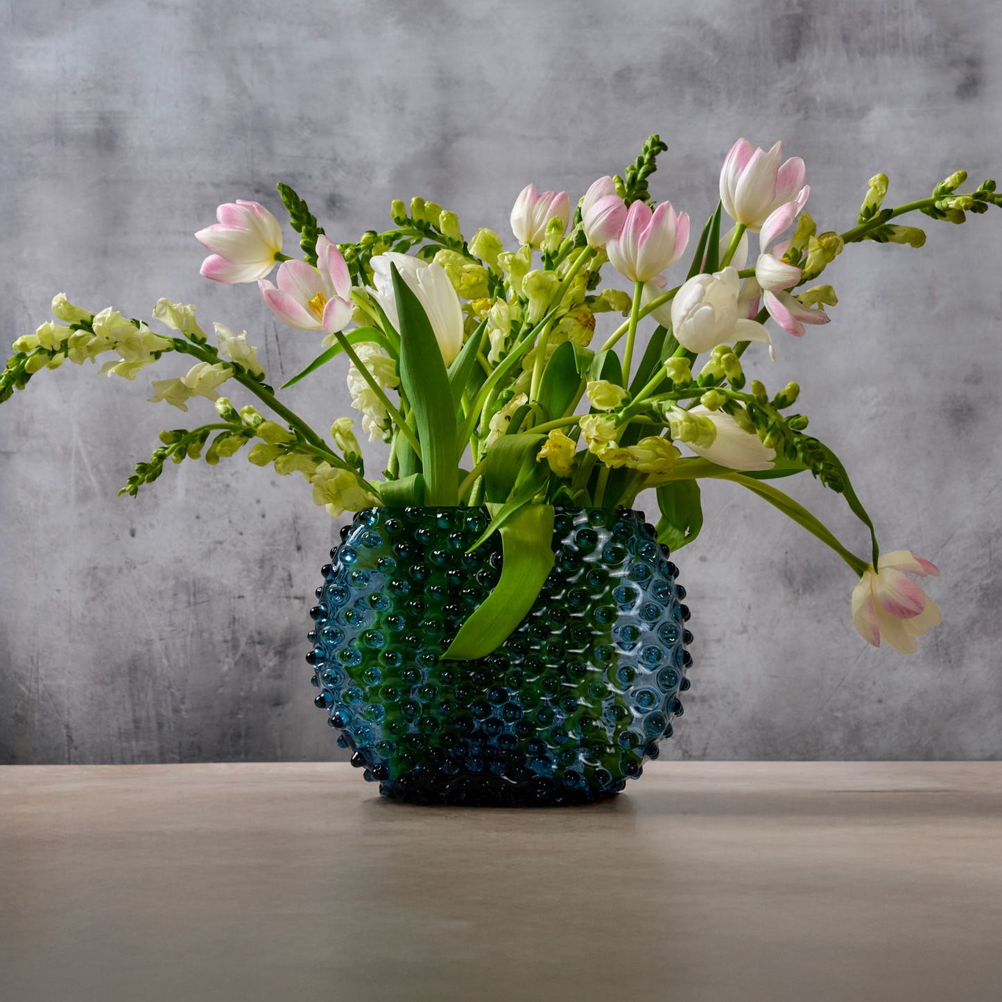 Hobnail Vase Optic Midnight Blue - Coastal Hand-Blown Bohemia Crystal Optical Illusion Vase, Beach House Decor