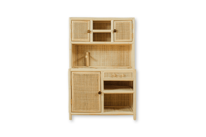 Montessori-Style Rattan Play Kitchen – Natural Pretend Play Station with Storage