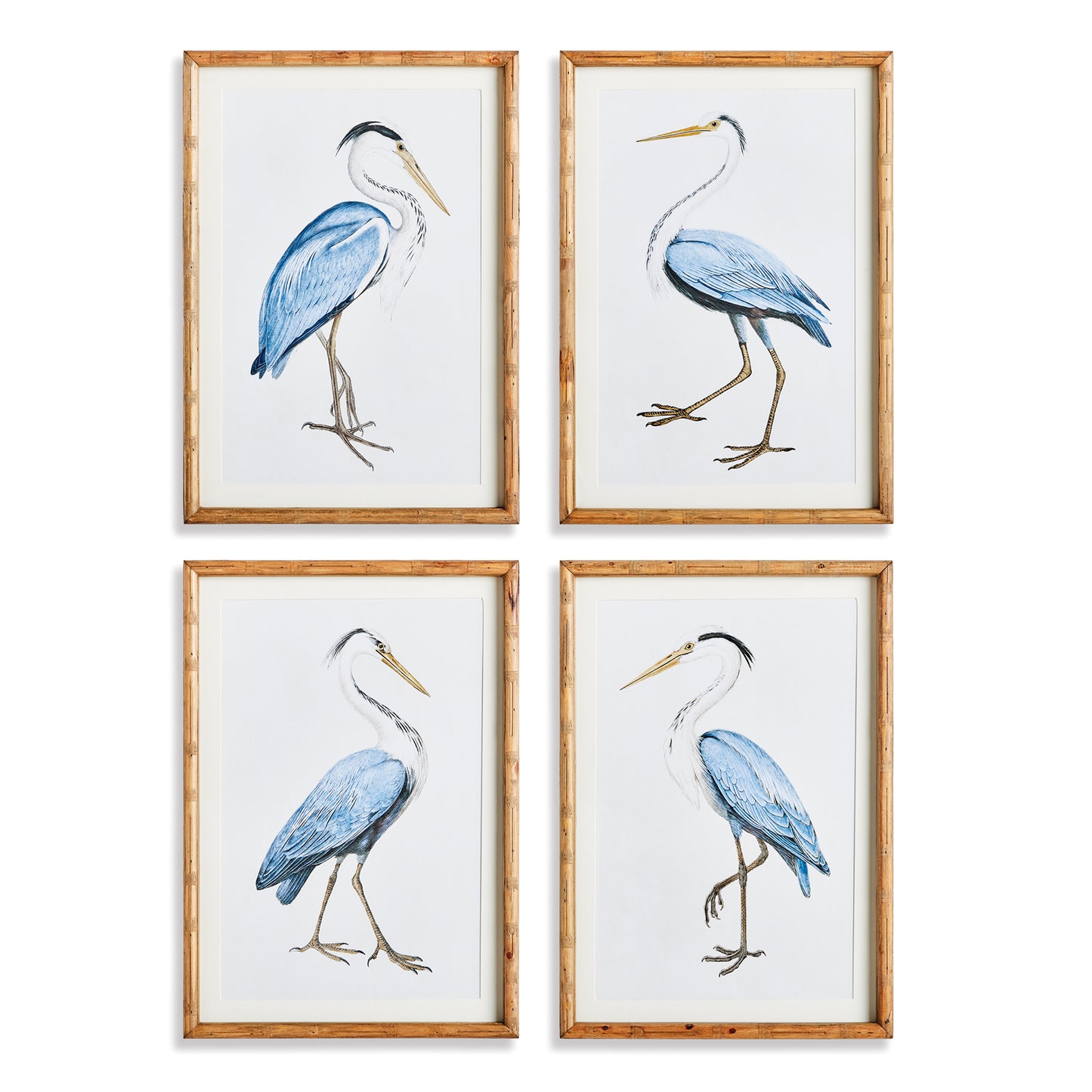 Elegant Blue Heron Prints Set of 4 - Coastal Bird Wall Art, Beach House Gallery Wall Decor