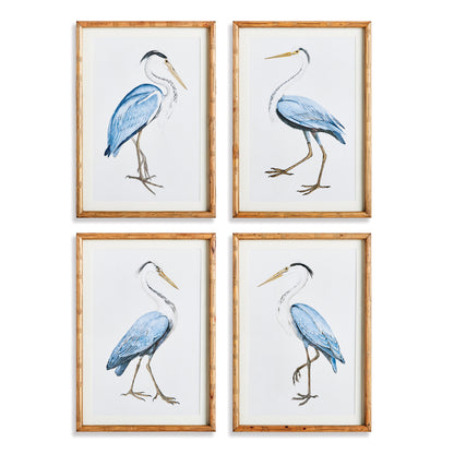 Elegant Blue Heron Prints Set of 4 - Coastal Bird Wall Art, Beach House Gallery Wall Decor