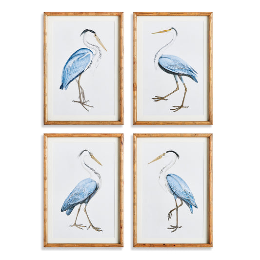 Elegant Blue Heron Prints Set of 4 - Coastal Bird Wall Art, Beach House Gallery Wall Decor