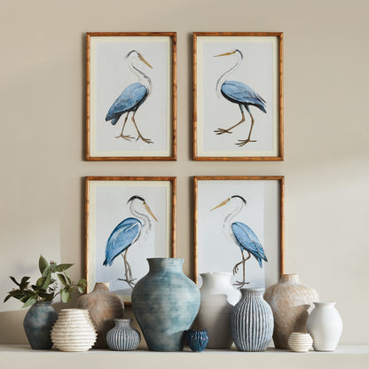 Elegant Blue Heron Prints Set of 4 - Coastal Bird Wall Art, Beach House Gallery Wall Decor