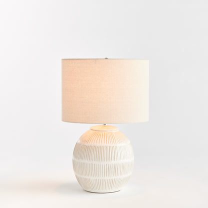 Antoni Mini Lamp - Coastal Ceramic Table Lamp with Linen Shade, Beach House Bedroom & Bedside Lighting