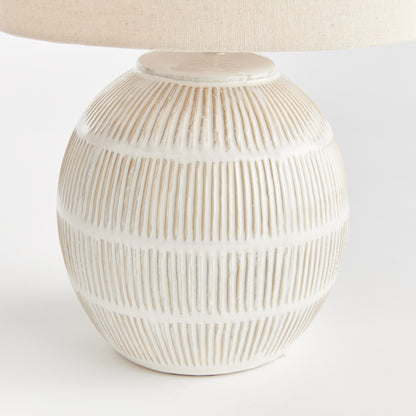 Antoni Mini Lamp - Coastal Ceramic Table Lamp with Linen Shade, Beach House Bedroom & Bedside Lighting