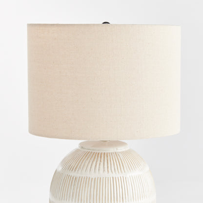 Antoni Mini Lamp - Coastal Ceramic Table Lamp with Linen Shade, Beach House Bedroom & Bedside Lighting