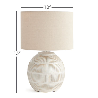Antoni Mini Lamp - Coastal Ceramic Table Lamp with Linen Shade, Beach House Bedroom & Bedside Lighting