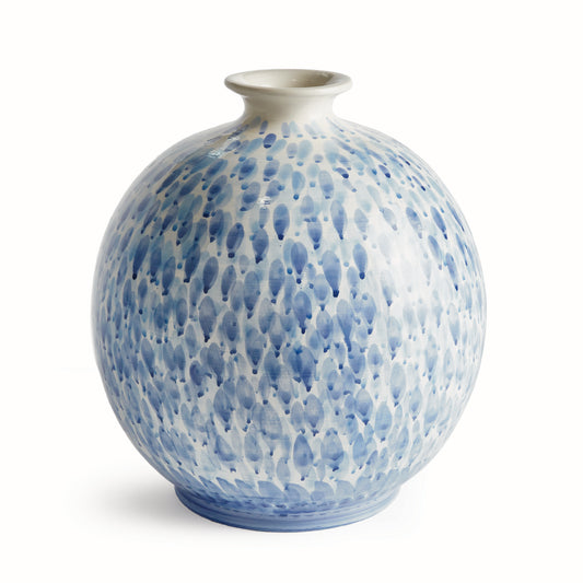 Cascata Vase Large - Coastal Handmade Italian Tuscany Blue & White Ceramic Vase, Beach House Decor