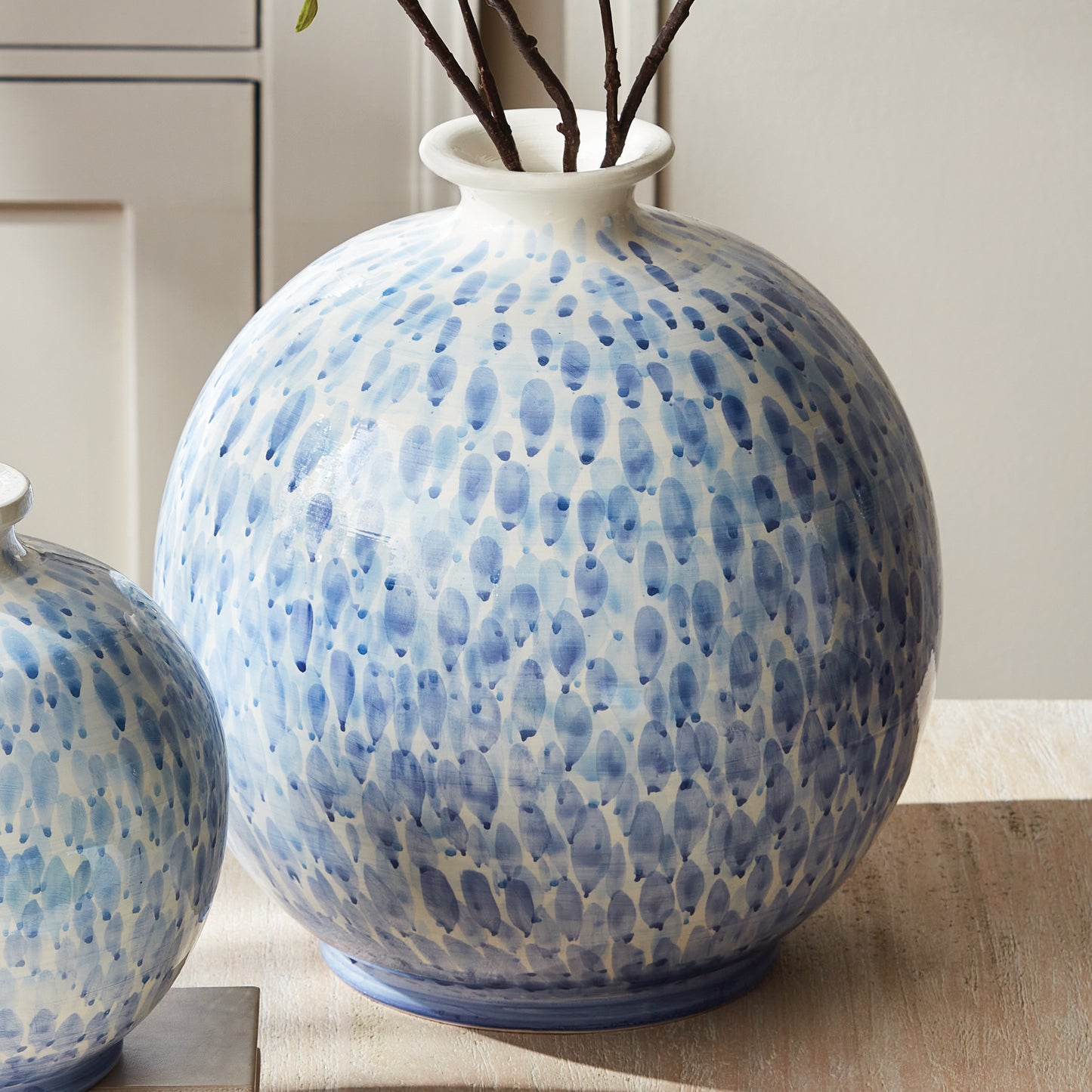 Cascata Vase Large - Coastal Handmade Italian Tuscany Blue & White Ceramic Vase, Beach House Decor