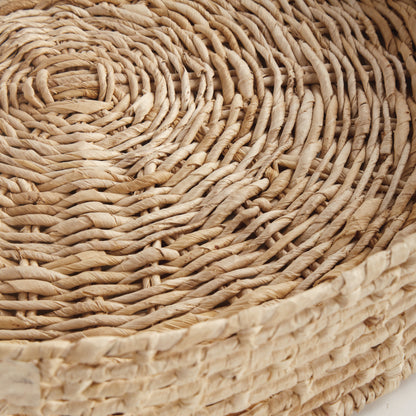 Juliet Abaca Round Trays Set of 2 - Coastal Handwoven Sustainable Tray, Beach House Ottoman & Console Decor