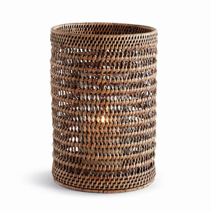 Rattan Hurricane Lantern Large - Coastal Woven Candle Holder, Beach House Decor