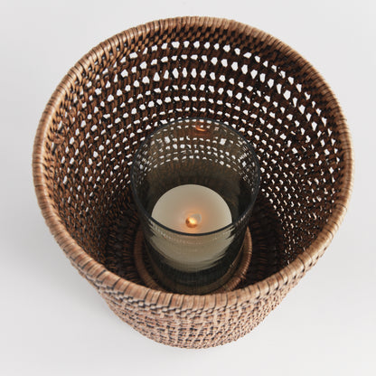 Rattan Hurricane Lantern Large - Coastal Woven Candle Holder, Beach House Decor