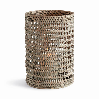 Rattan Hurricane Lantern Large - Coastal Woven Candle Holder, Beach House Decor