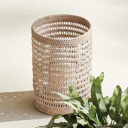 Rattan Hurricane Lantern Large - Coastal Woven Candle Holder, Beach House Decor