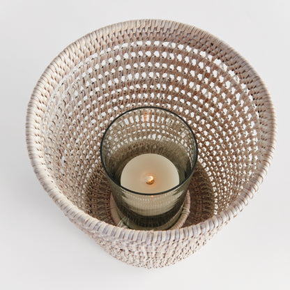 Rattan Hurricane Lantern Large - Coastal Woven Candle Holder, Beach House Decor