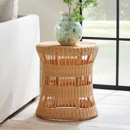 Ashton Rattan Side Table - Coastal Handwoven Fitrit Rattan Accent Table, Beach House Living Room Furniture