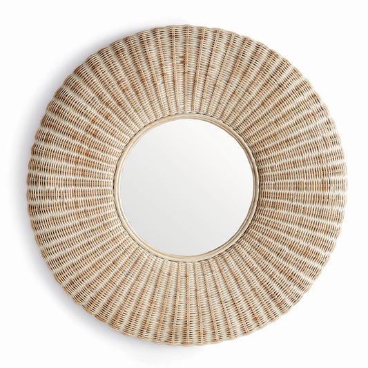 Whitehall Rattan Mirror – Large 44" Round Whitewash