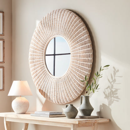 Whitehall Rattan Mirror – Large 44" Round Whitewash
