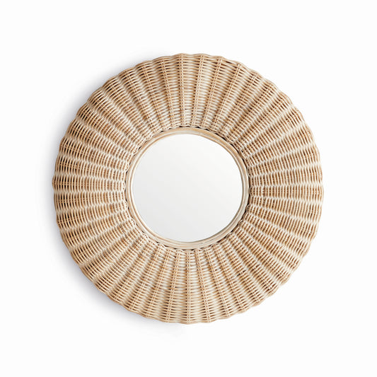 Whitehall Rattan Mirror – Small 28" Round Whitewash