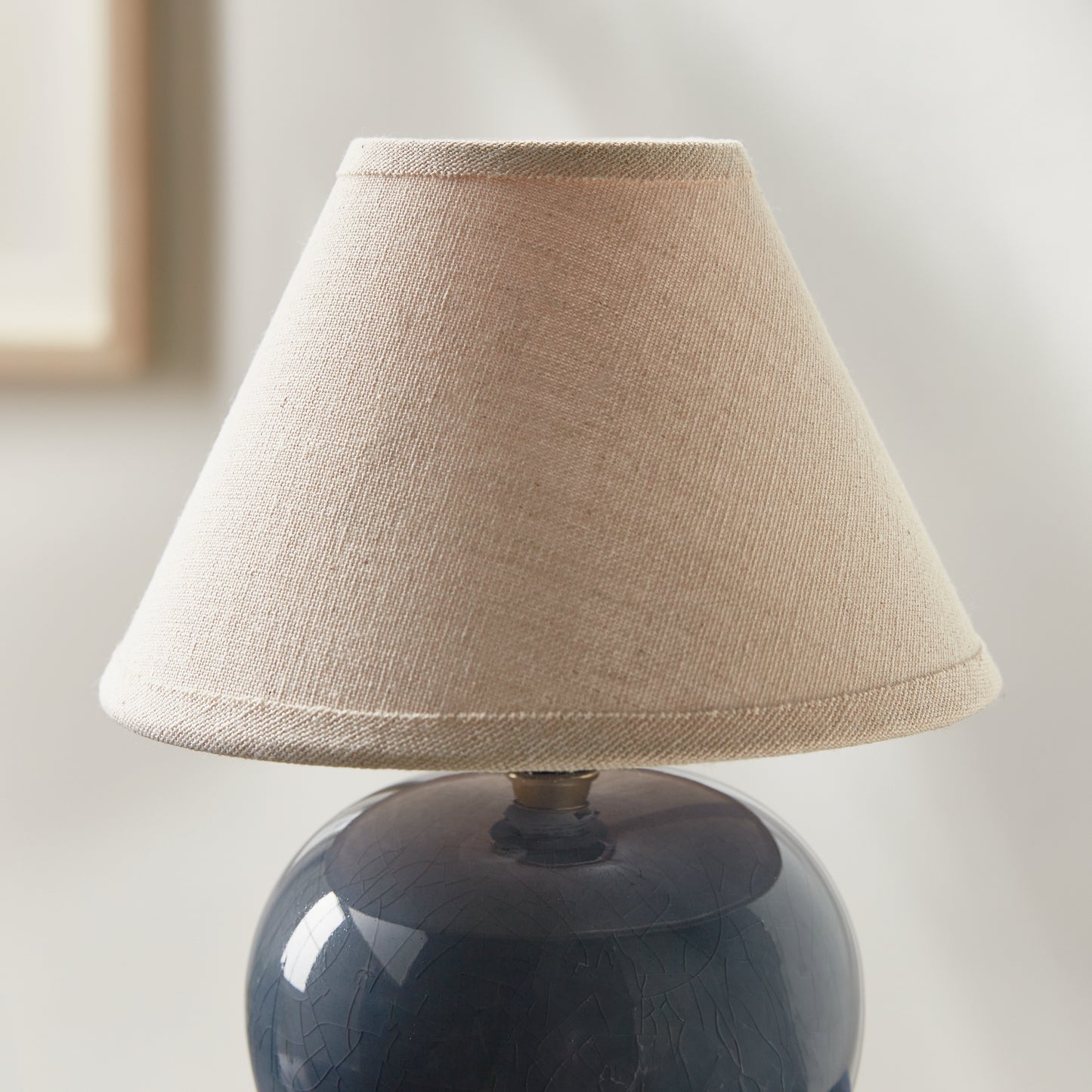 Oscar Mini Lamp - Coastal Blue Glazed Ceramic Mini Table Lamp with Linen Shade, Beach House Decor & Lighting