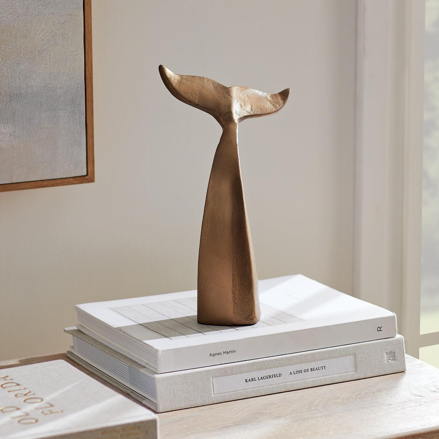 Whale Tail Sculpture - Coastal Solid Aluminum Whale Tail Shelf Accent, Beach House Decor
