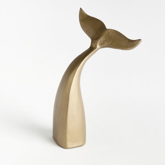 Whale Tail Sculpture - Coastal Solid Aluminum Whale Tail Shelf Accent, Beach House Decor