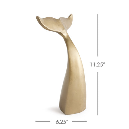 Whale Tail Sculpture - Coastal Solid Aluminum Whale Tail Shelf Accent, Beach House Decor