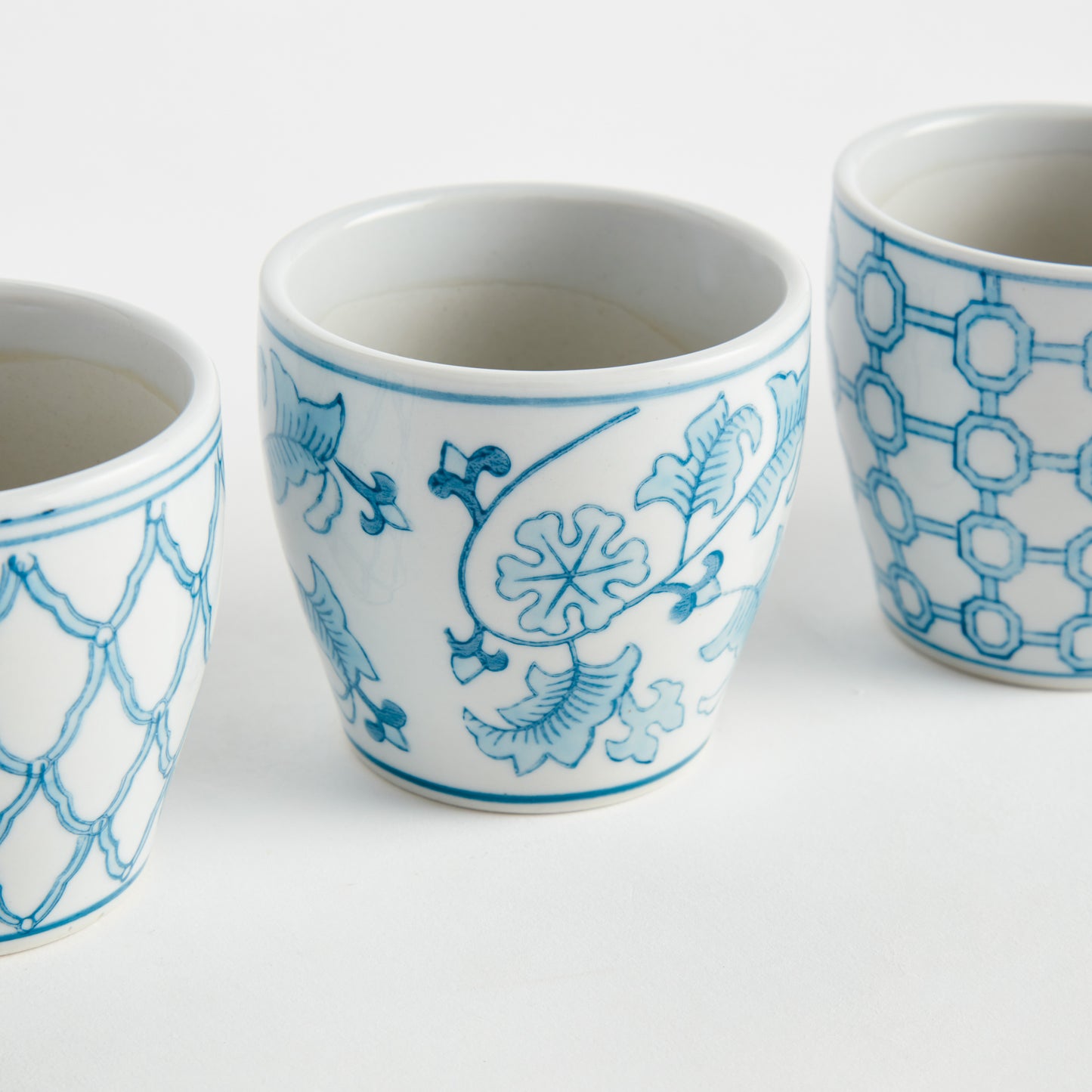 Monarch Mini Flower Pots Set of 6 - Coastal Hand-Painted Chinoiserie Porcelain Mini Pots, Beach House Decor