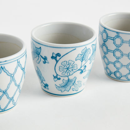Monarch Mini Flower Pots Set of 6 - Coastal Hand-Painted Chinoiserie Porcelain Mini Pots