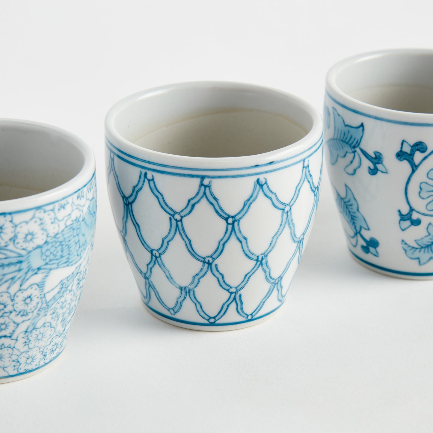 Monarch Mini Flower Pots Set of 6 - Coastal Hand-Painted Chinoiserie Porcelain Mini Pots, Beach House Decor