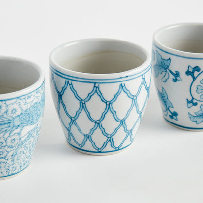 Monarch Mini Flower Pots Set of 6 - Coastal Hand-Painted Chinoiserie Porcelain Mini Pots