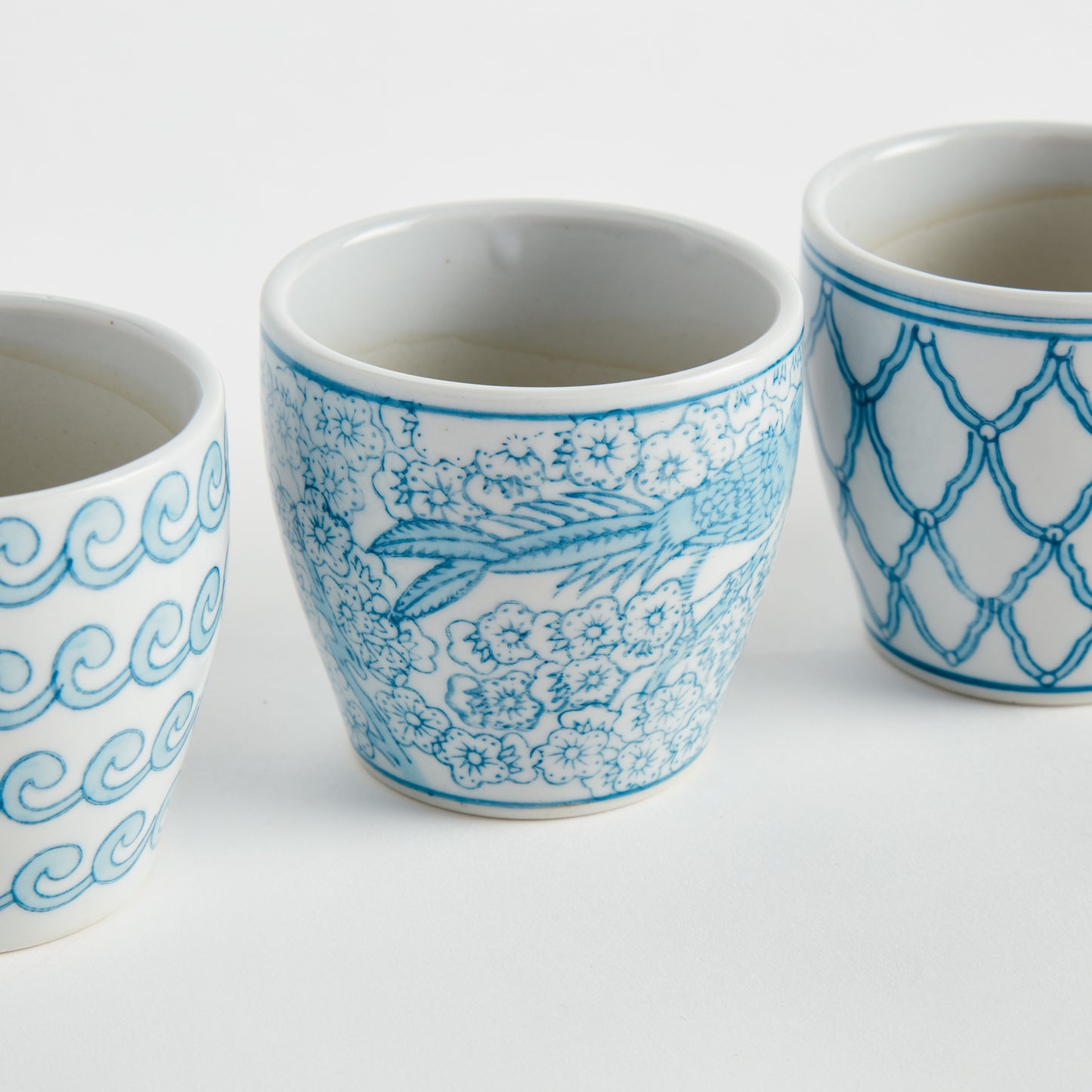 Monarch Mini Flower Pots Set of 6 - Coastal Hand-Painted Chinoiserie Porcelain Mini Pots, Beach House Decor
