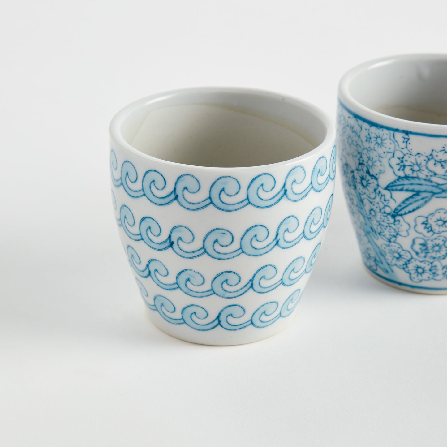 Monarch Mini Flower Pots Set of 6 - Coastal Hand-Painted Chinoiserie Porcelain Mini Pots, Beach House Decor