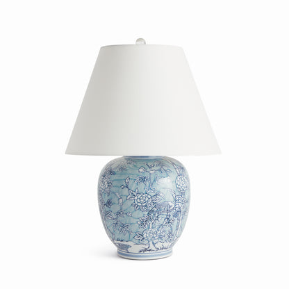 Hanni Chinoiserie Lamp - Coastal Blue & White Hand-Painted Porcelain Table Lamp, Beach House Lighting Decor
