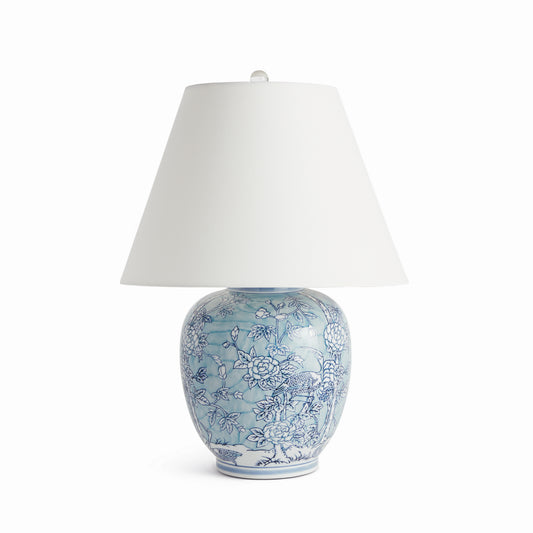 Hanni Chinoiserie Lamp - Coastal Blue & White Hand-Painted Porcelain Table Lamp, Beach House Lighting Decor
