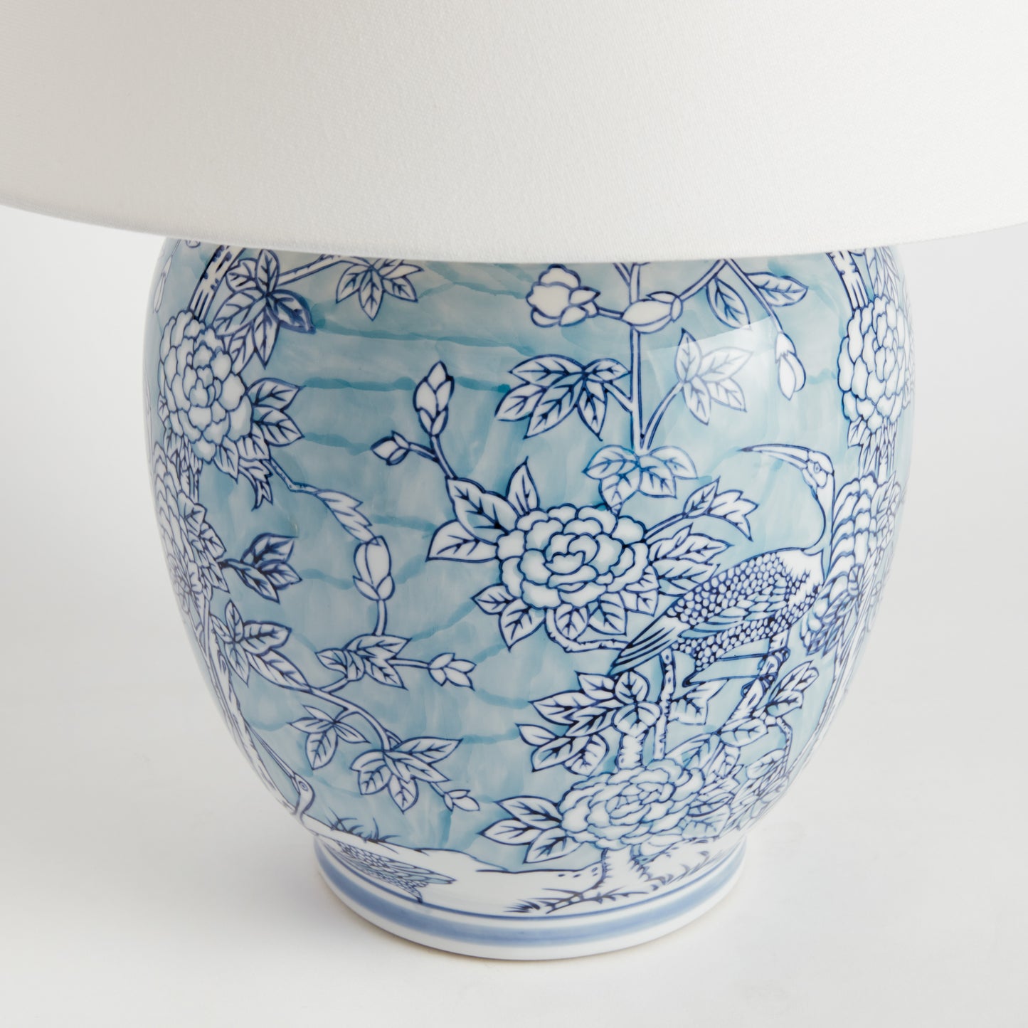 Hanni Chinoiserie Lamp - Coastal Blue & White Hand-Painted Porcelain Table Lamp, Beach House Lighting Decor