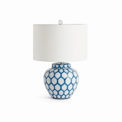 Christine Chinoiserie Lamp - Coastal Blue & White Hand-Painted Porcelain Table Lamp, Beach House Lighting Decor