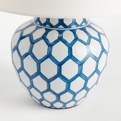 Christine Chinoiserie Lamp - Coastal Blue & White Hand-Painted Porcelain Table Lamp, Beach House Lighting Decor