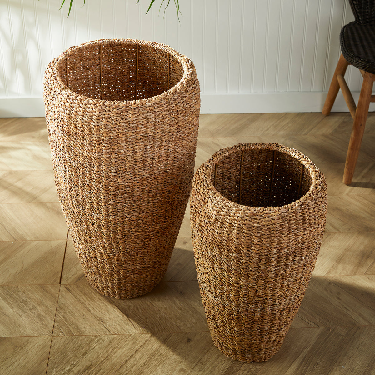 Seagrass Tall Round Planters, Set Of 2