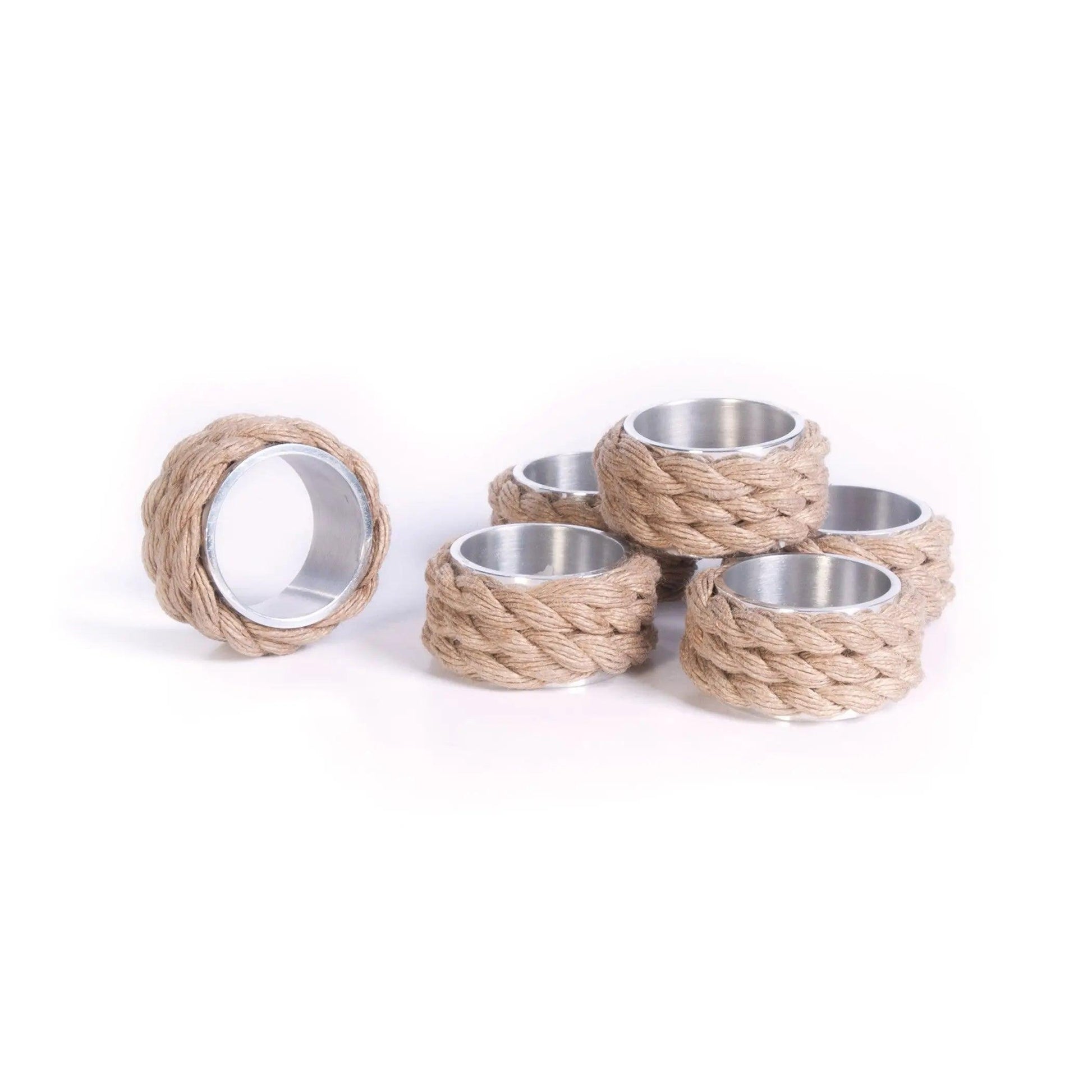 set of 6 metal and rope napkin rings