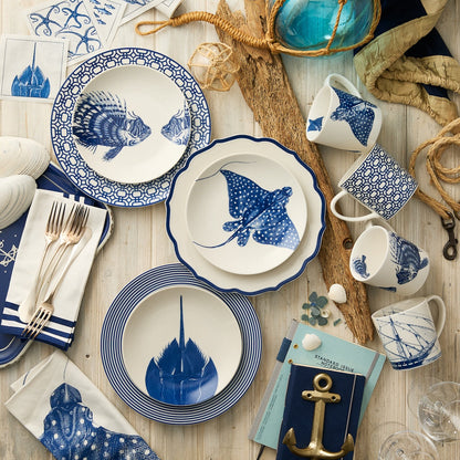 Triple Stripe Blue Dinner Napkins