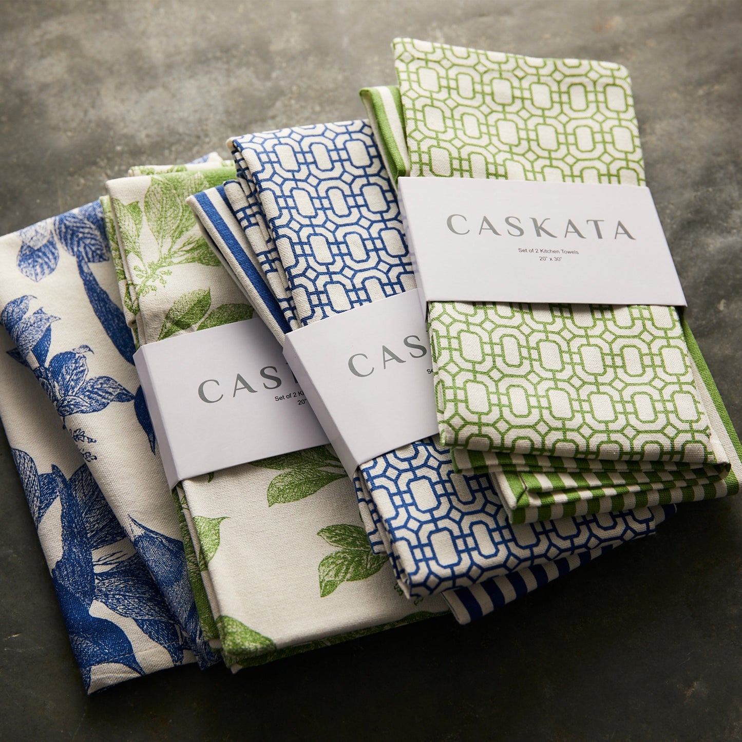 Coastal Kitchen Towels Mixed Set of 2 - Newport Garden Gate and Pinstripe Dish Towels